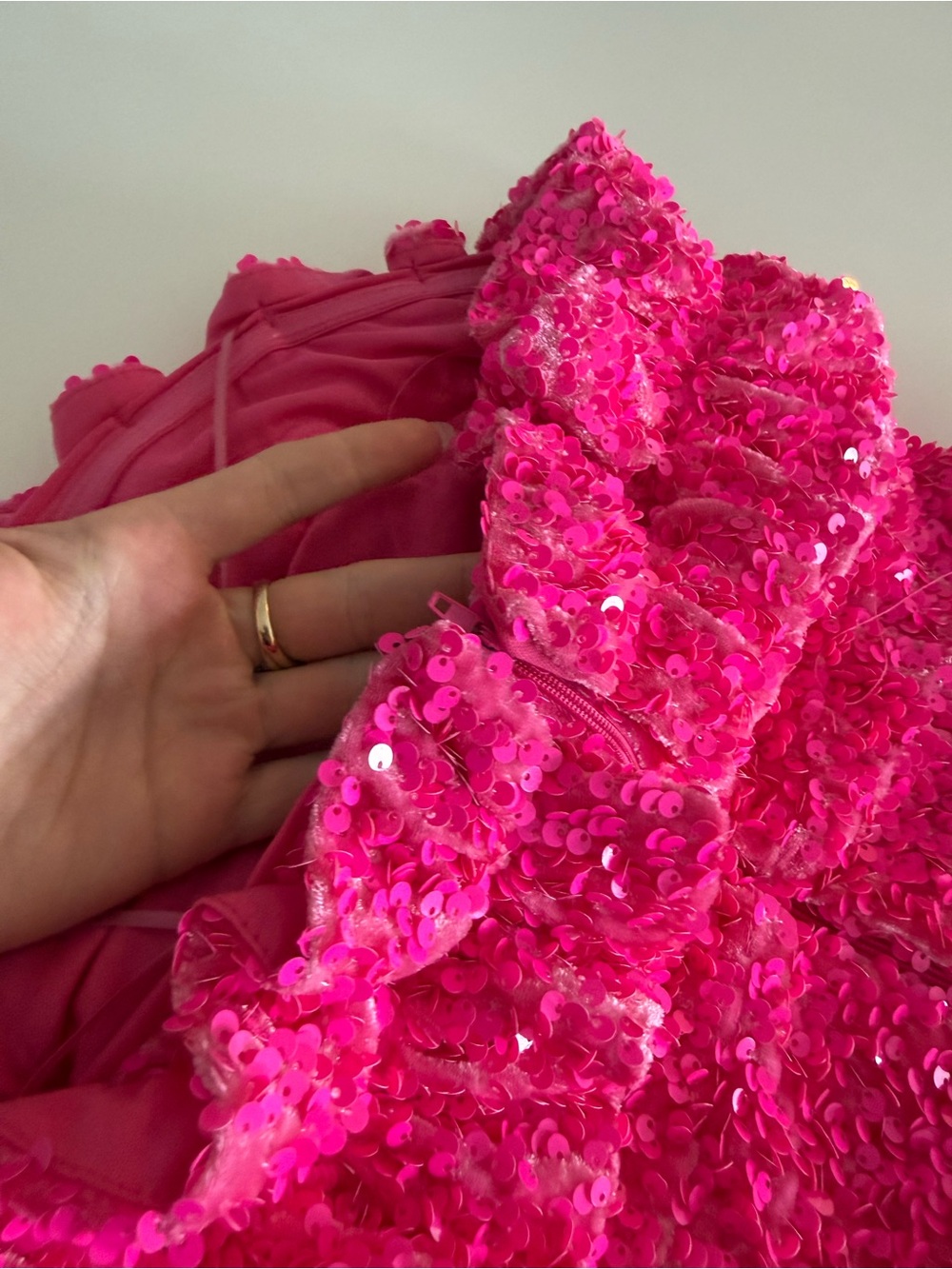 Allison + Kelly Pink Ruffle Strapless Sequin Mini Dress Party Cocktail Sz M - Picture 6 of 7